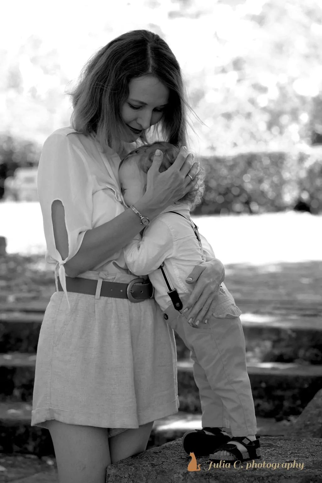 Mother with toddler black and white
