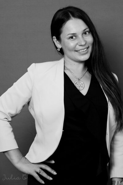 Black and white caucasian woman headshoot